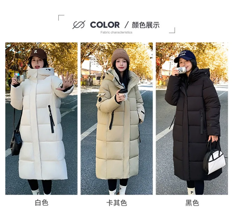 2026 Fashion Down Winter Cotton-padded Jacket Men Women Couple Clothes Long Parkas Thicken Warm Tops Hooded Overcoat Loose Coats
