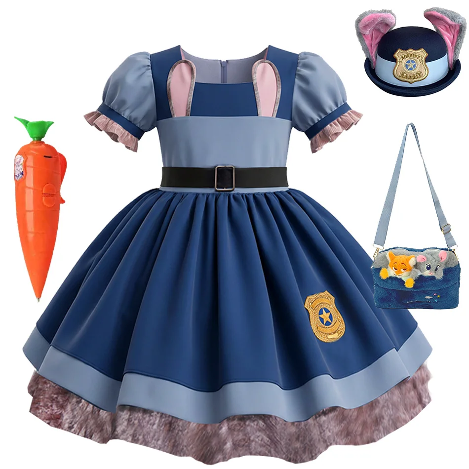 Girls Police Judy Uniforn Kids Cute Princess Dress Children Stage Performance Outfits Halloween Carnival Party Costumes