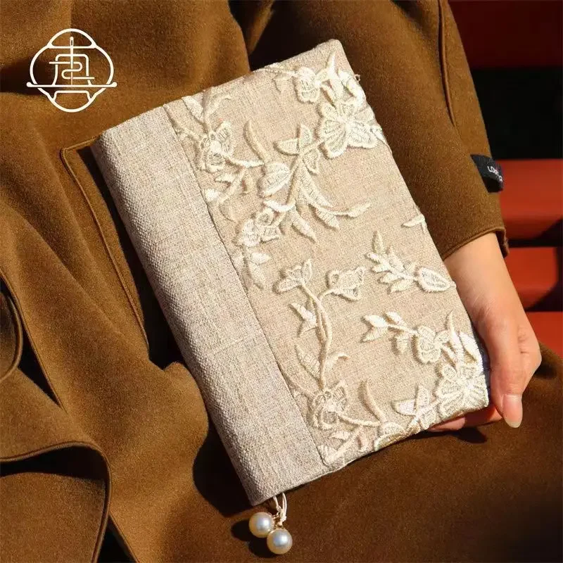 【White Orchid】Original Handmade A5 A6 Notebook Covers Protector Book Sleeve Crafted Fabric Products Diary Cover，in Stock