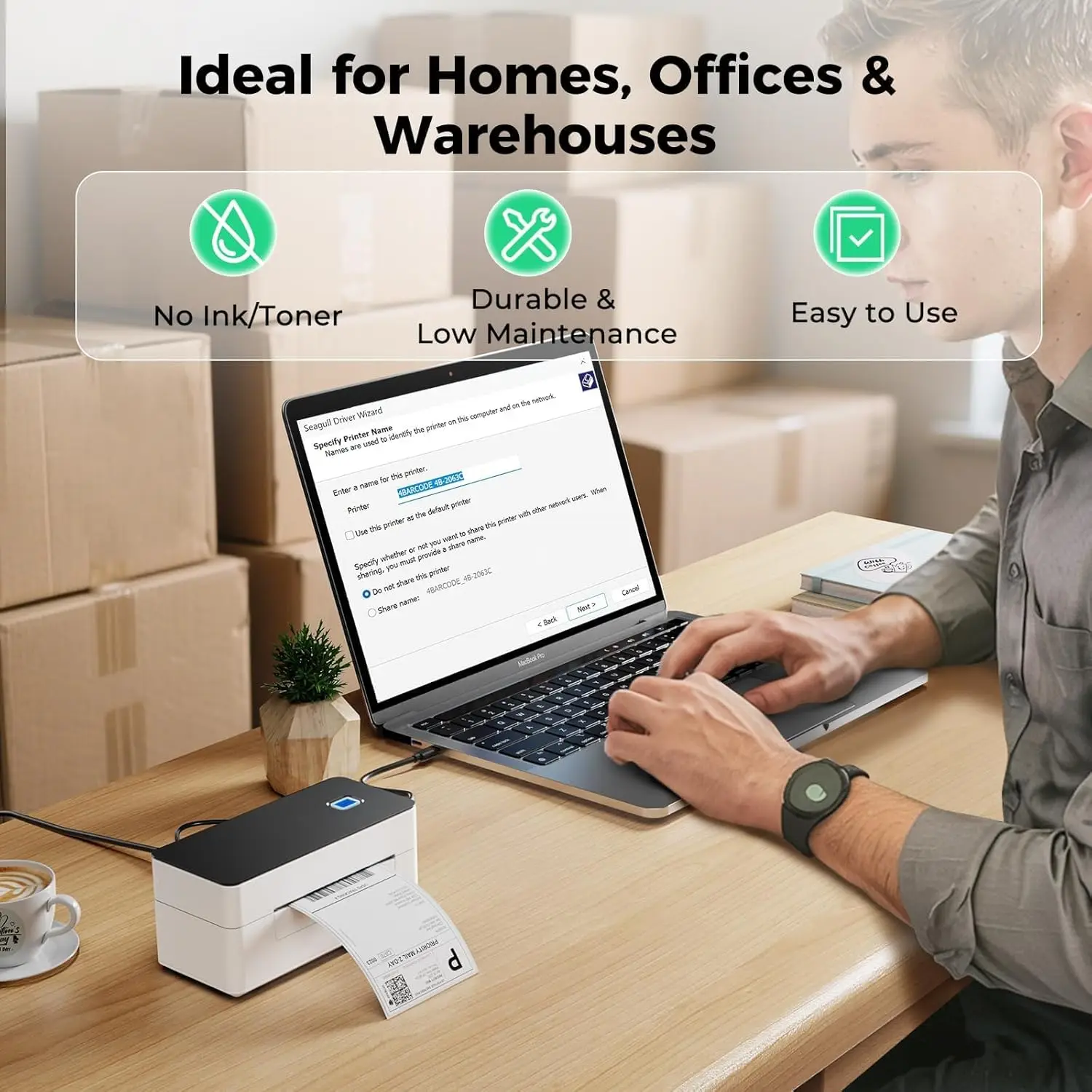 طابعة ملصقات حرارية بلوتوث 4x6، سريعة وغير حبر، متوافقة مع Windows/Mac/Android/iOS، لـ USPS، UPS، Etsy، Shopify #6