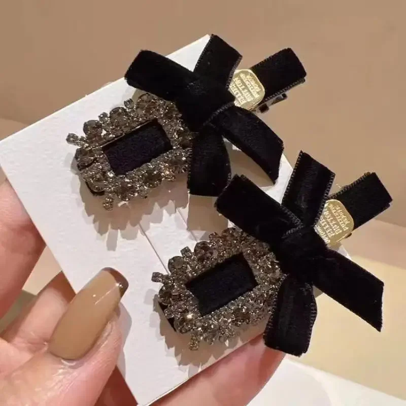 New Gun Black Diamond Hairpin - Luxury Side Bangs Clip for Girls, Exquisite Broken Hair Hairpin