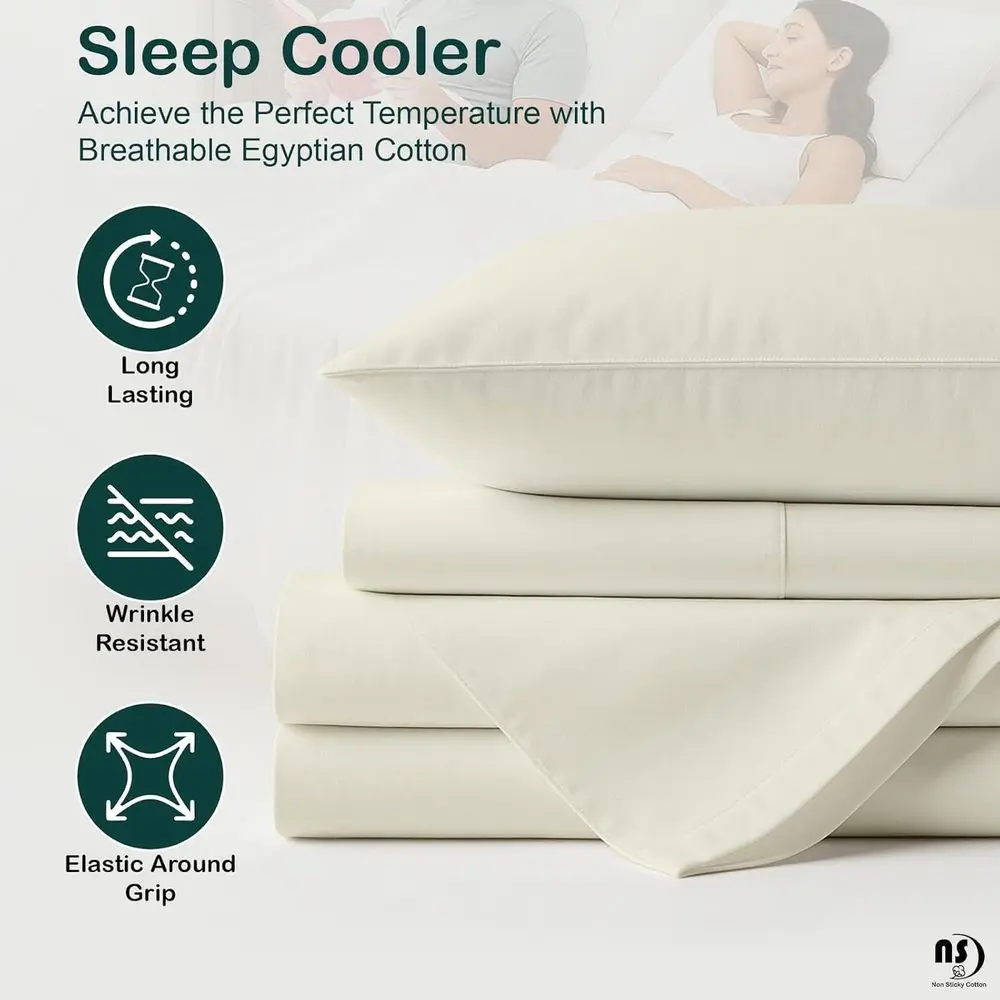 Egyptian Cotton Split King Sheet Set for Sleep Number Beds, 34 Flex Head, 18 Deep, 78x80, Ivory