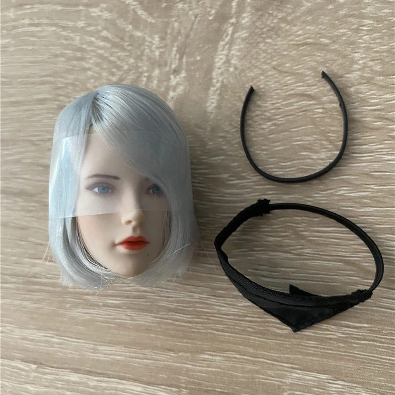 1/6 SET017 NieR 2B Gir Head Sculpt with Blindfold Hair Band Fit 12'' TBL Female Soldier Pale Action Figure Body Hobby Collection