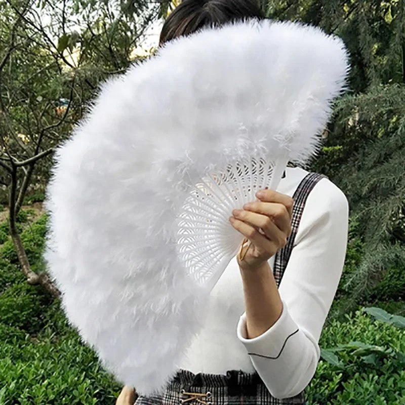 Folding Feather Fans For Women Hand Fan For Ladies Handmade Hanfu Dance Wedding Party Accessories Crafts Gifts Summer
