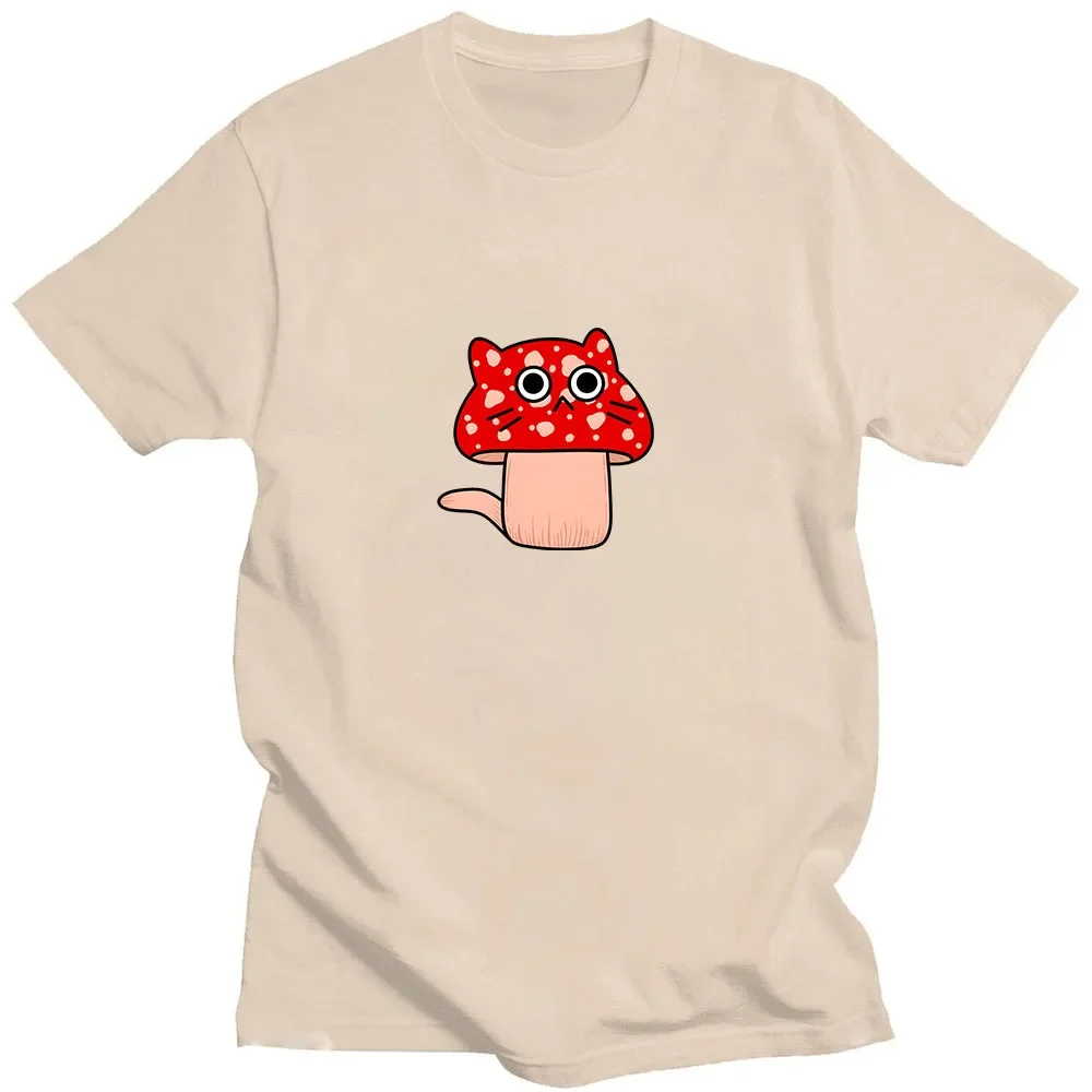 Mushroom Kitty T-shirt Cartoon Print Anime 100% Cotton Tee-shirt Short Sleeve Korean Style Manga Tshirt Ropa Hombre Kawaii Tees