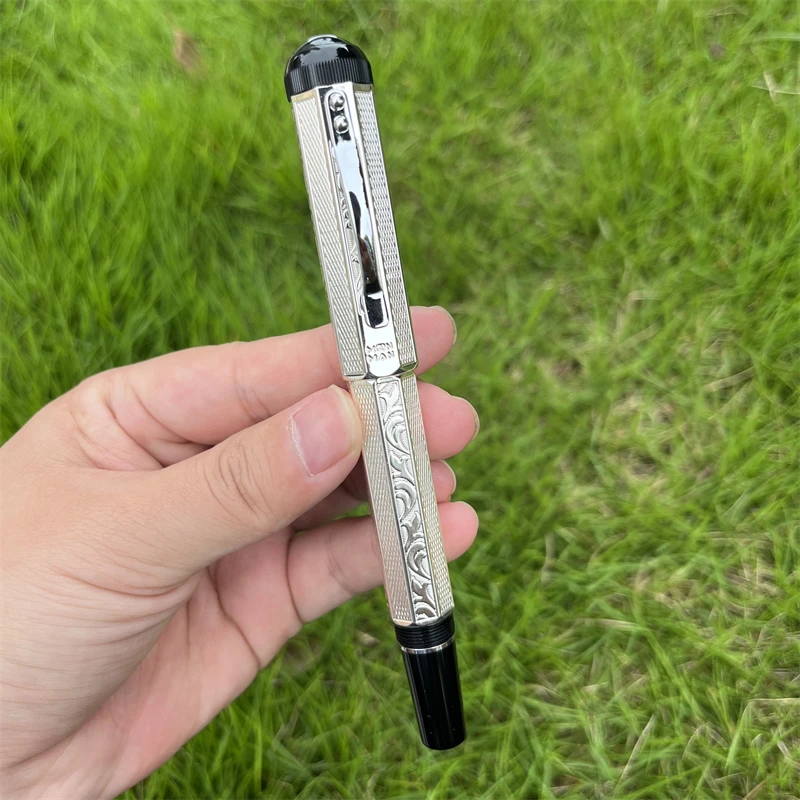 New MAJOHN P138 Fountain Pen Piston Octahedral Etching Pattern Metal Writing Ink Pens EF/F/M/Flat No.6 Nib Classical Plated Pens