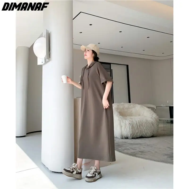 Dimanaf-vestido largo con capucha para mujer, prenda informal de manga corta con cuello redondo, talla grande, novedad de verano, 2024