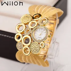 Reloj de lujo con incrustaciones de diamantes de imitación para mujer, pulsera de malla, relojes de cuarzo informales para mujer, reloj de pulsera para vestido