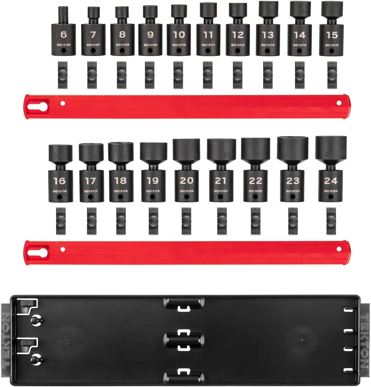 3/8 Inch Drive 6-Point Universal Joint Impact Socket Set With Rails, 19-Piece (6-24 Mm) | Sid97103