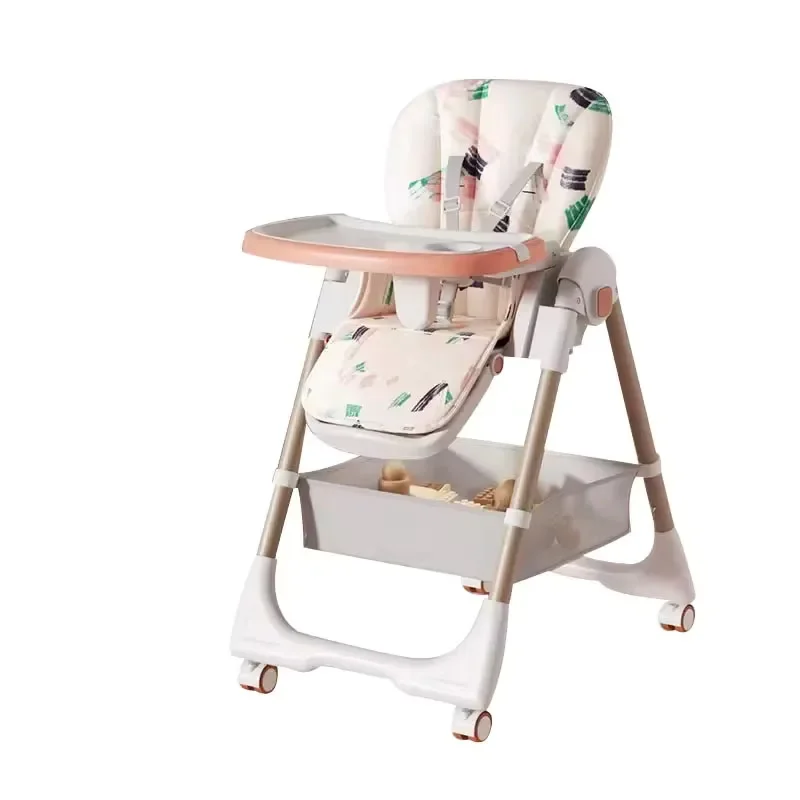 Baby Dining Chair Portable Folding Eating Highchair Household with Wheels Multifunctional Children's Dining Table and Chairs