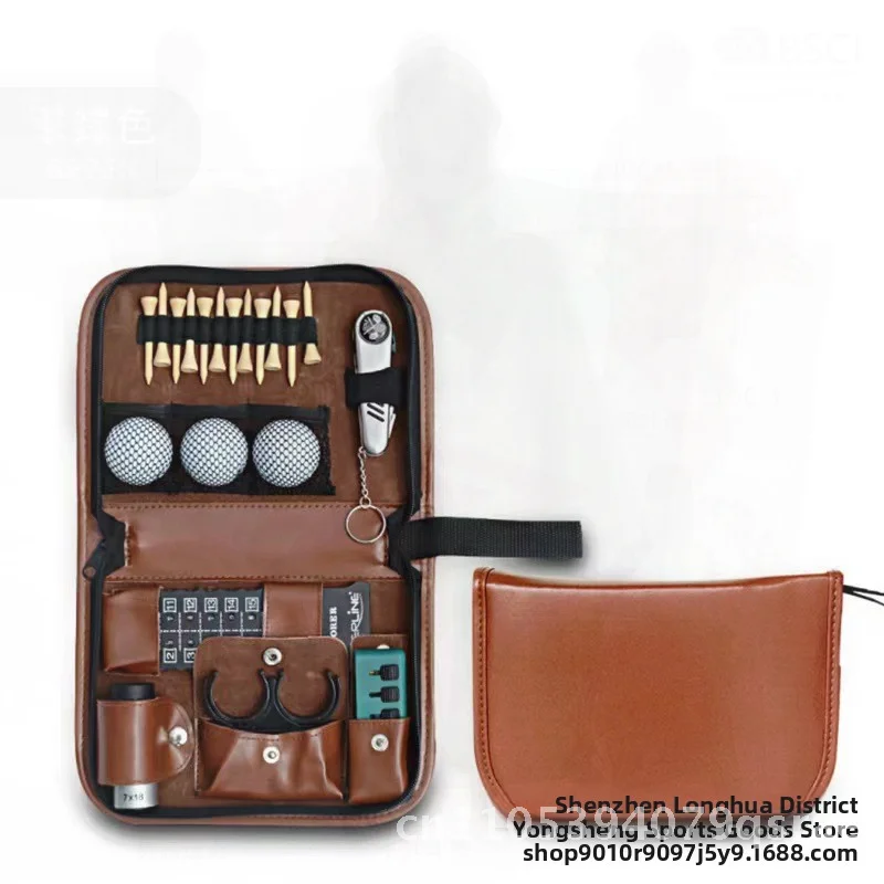 حقيبة جولف جلدية متعددة الوظائف ذات سعة كبيرة للتخزين وسهلة الحمل وإكسسوارات الجولف المقاومة للماء باللونين البني والأسود