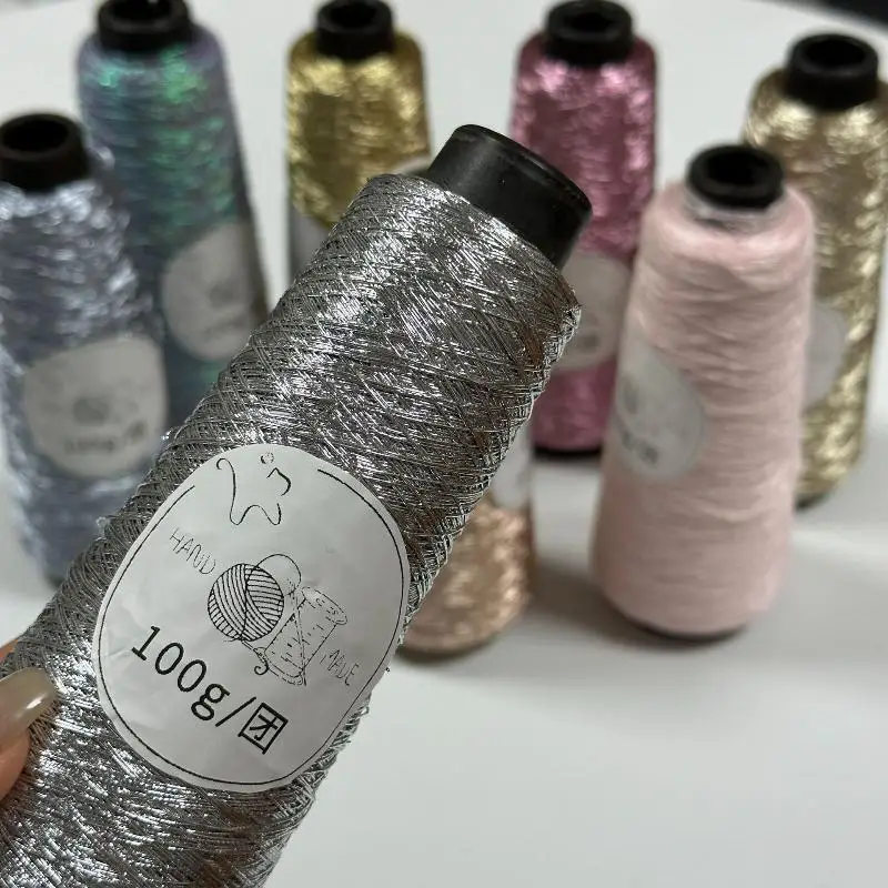 New 0.8mm Multicolor Core Spun Metallic Yarn DIY Crochet Silk Thread Hand Weaving Sewing Craft Accessories