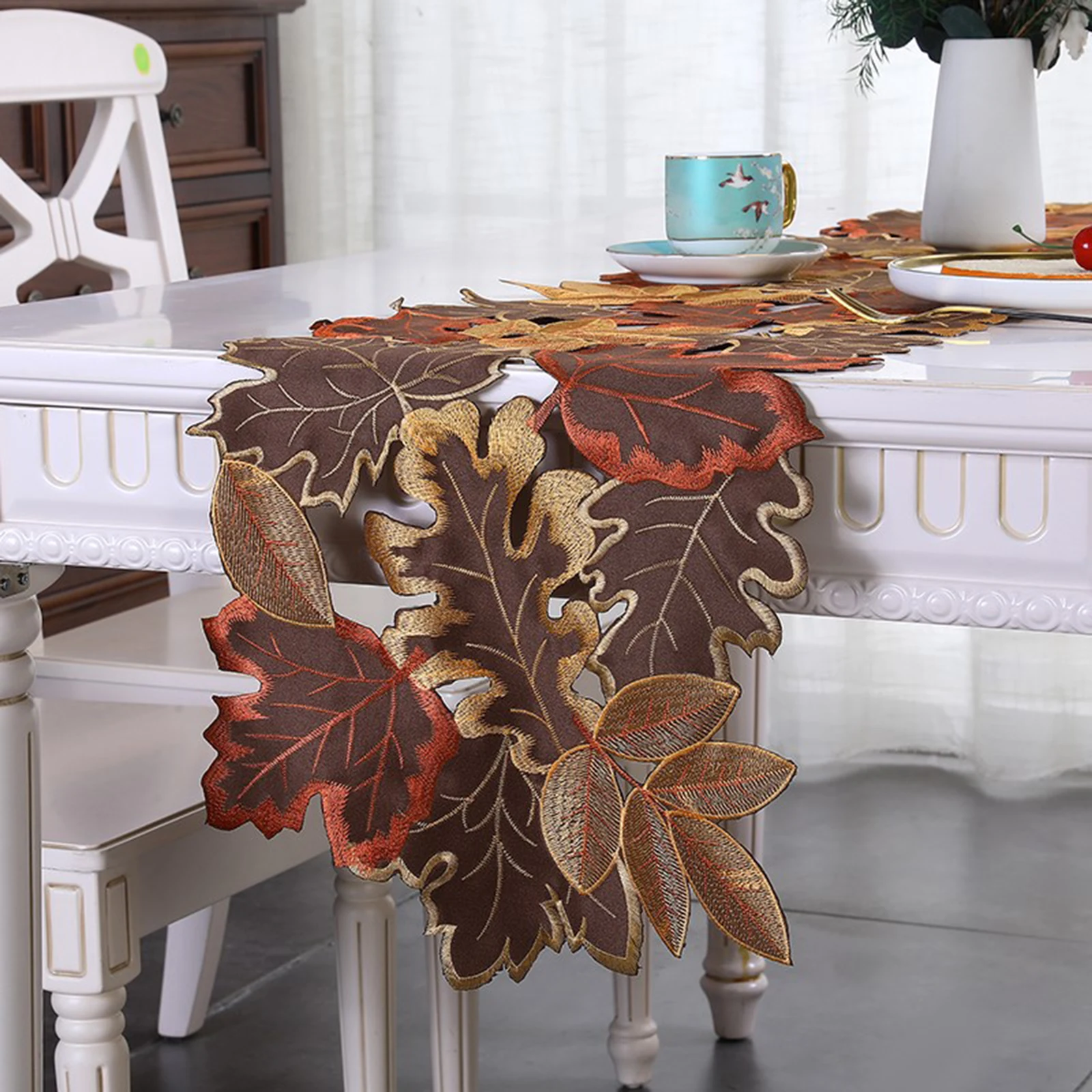 1 Pack Autumn Maple Leaf Embroidered Table Runner Fall Embroidered Maple Leaves Placemats for Home Dinner Autumn Decorations