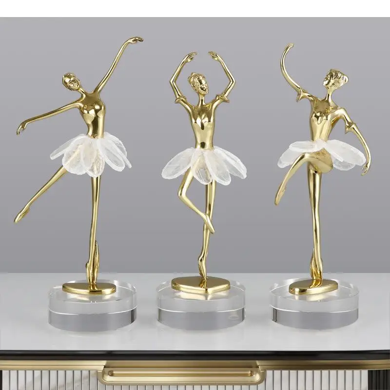 Brass Crystal Barre Dance Girl Ornaments Character Statue Display Sculpture Home Accessories Decoration Crafts Figurines Gifts