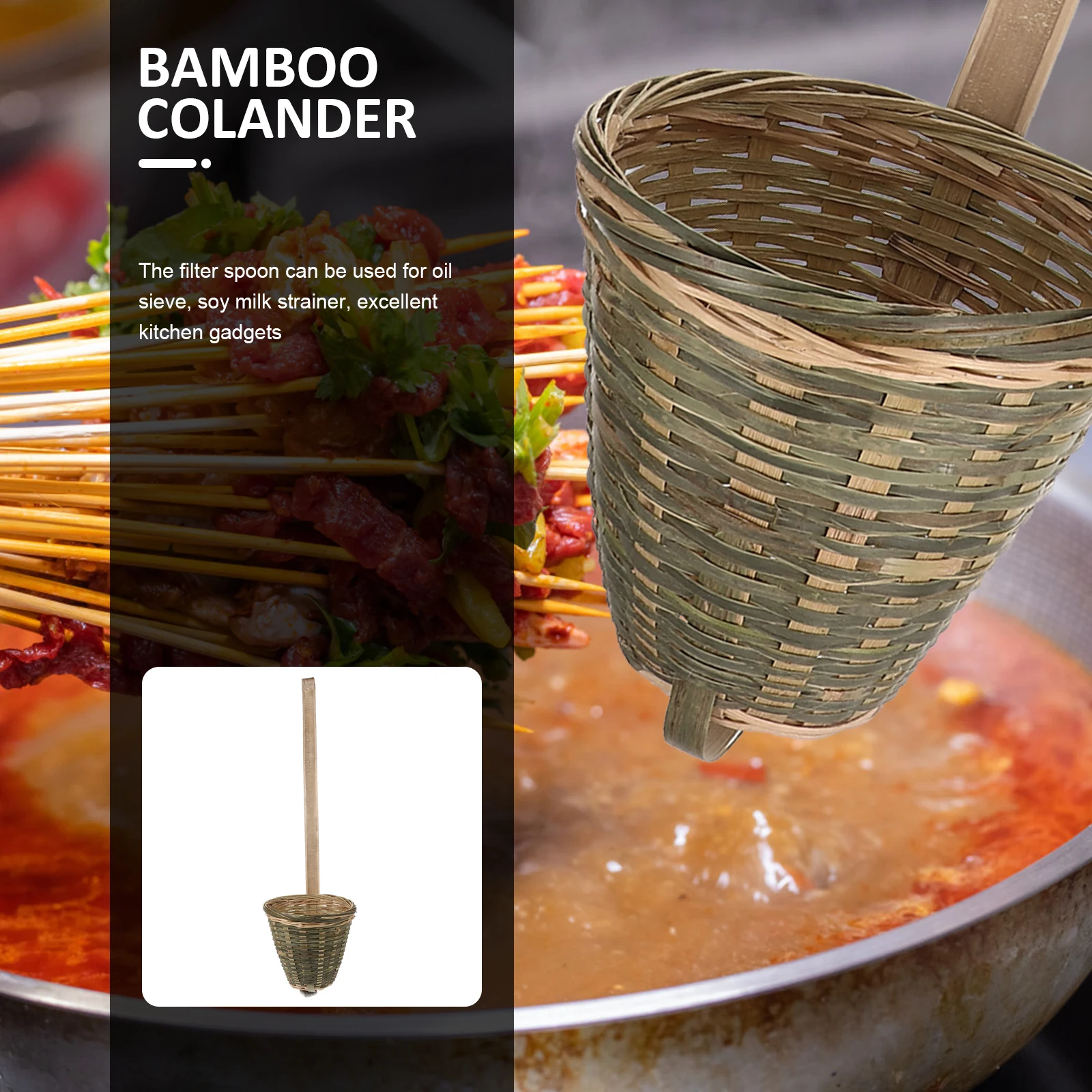 

Bamboo Professional Food Strainer Reusable Kitchen Gadgets Long H Oil Sieve Soy Milk Filter Practical Bamboo