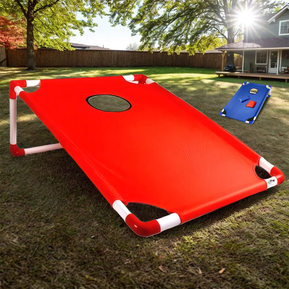 Portable Cornhole Set with 3 Red 3 Blue Bags Toss Games for Kids Adults Family Outdoor Yard Beach BBQ Camping Lawn Game