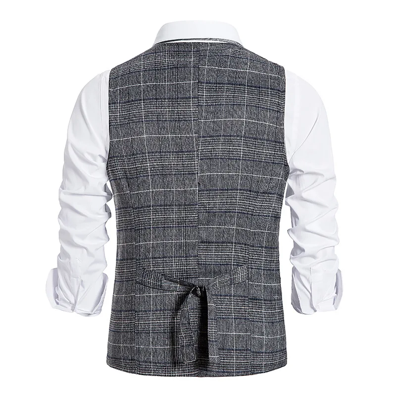 Men\'s Plaid Double-breasted Waistcoat Men\'s Suit Retro Clip Tweed Vest Gille Steampunk Men\'s Classic Vest жилет мужской классиче