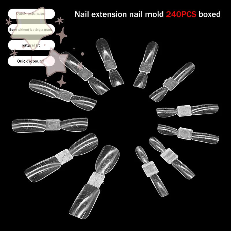 [TW] أظافر مزدوجة الأطراف بأشكال مزدوجة 240 قطعة/صندوق قابلة لإعادة الاستخدام قوالب تمديد نعش مربعة نصائح منشئ الجل لصالونات التجميل الاحترافية فن الأظافر