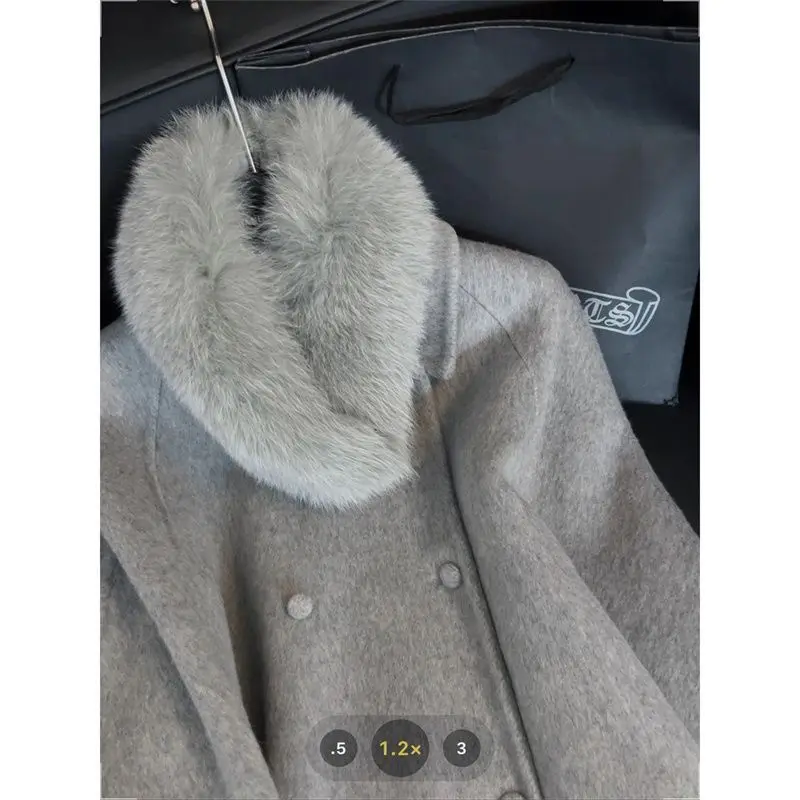 Grey Wool Short Cape Coat Female Fox Fur Collar Premium 2026 New Thousand Gold Wind Woolen Coat