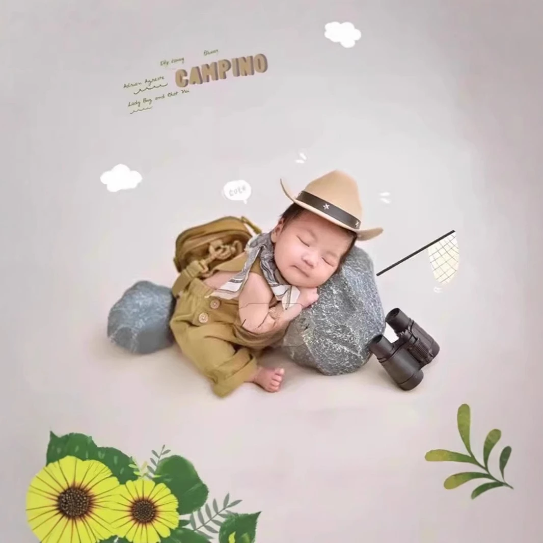 Newborn Photography Props Outfit Braces Baby Boy Cosplay Glasses Cowboy Hat  Baby Photoshoot Props Accessories