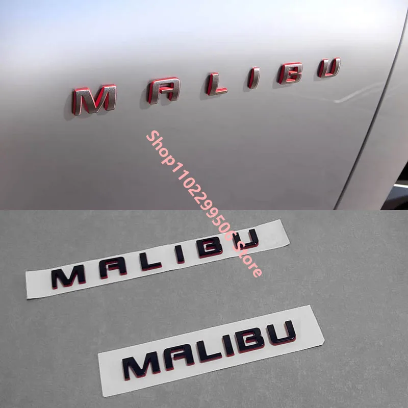1PC 3D ABS MALIBU Car Logo Sticker Tail Bumper Badge Auto Rear Trunk Emblem Decals Styling Accessories black-red