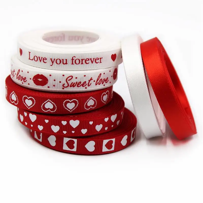 5/10yards Valentine Red Ribbons Love Printed 9mm Wide For Valentine’S Day Wedding Gift Wrapping DIY Crafts Hair Ornaments