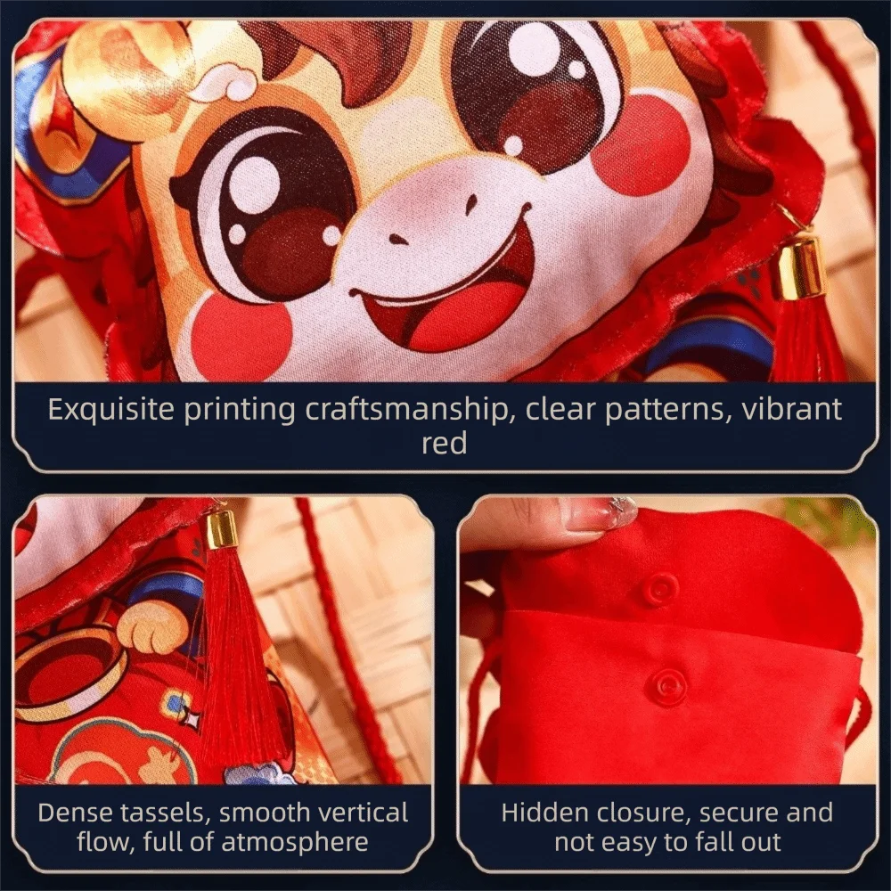 

Cartoon Money Pocket With shoulder straps Tassel New Year's Blessing Bag Chinese Traditional Red Envelope 2026 Year of the Horse