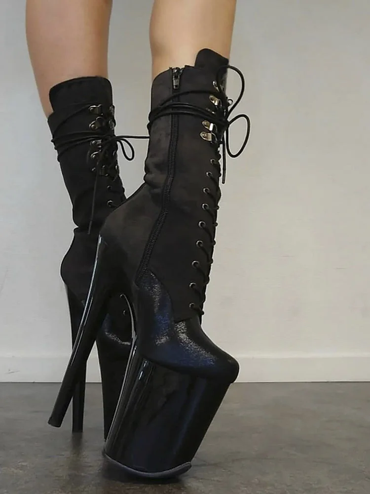 Nightclub Strip High Heels Plus Size Exotic Splicing 20cm Sexy Fetish Ankle Boots For Women Pole Dance Heels Waterproof Platform