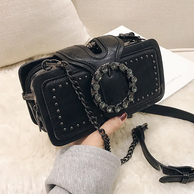 

New Crystal Clip Bag Women's bag fashionable retro chain shoulder crossbody bag cross-border rivet Lady small square bag C184