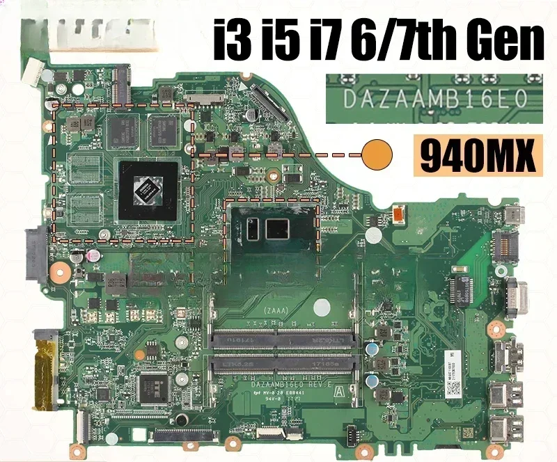 For E5-575 E5-774G F5-573 E5-575G Notebook Mainboard DAZAAMB16E0 i3 i5 i7 7/8th 940MX Laptop Motherboard DDR4 Full Tested