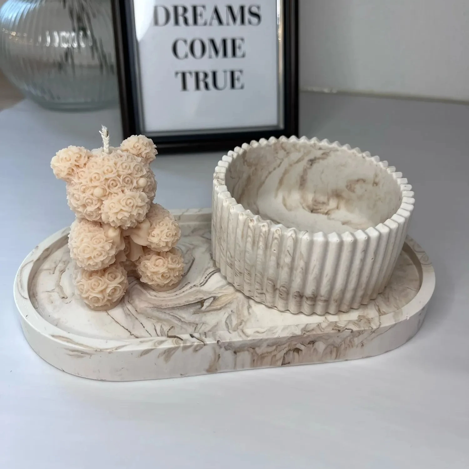 4pcs Silicone Molds For Candle Cup And Lid Tray Plaster Cement Concrete Resin Mold Roses Bear Soap Candle Mold Handicraft Mould