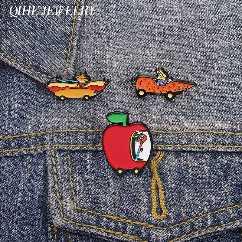 Cartoon Animated Movies Brooch Enamel Pins Lowly Worm Apple 