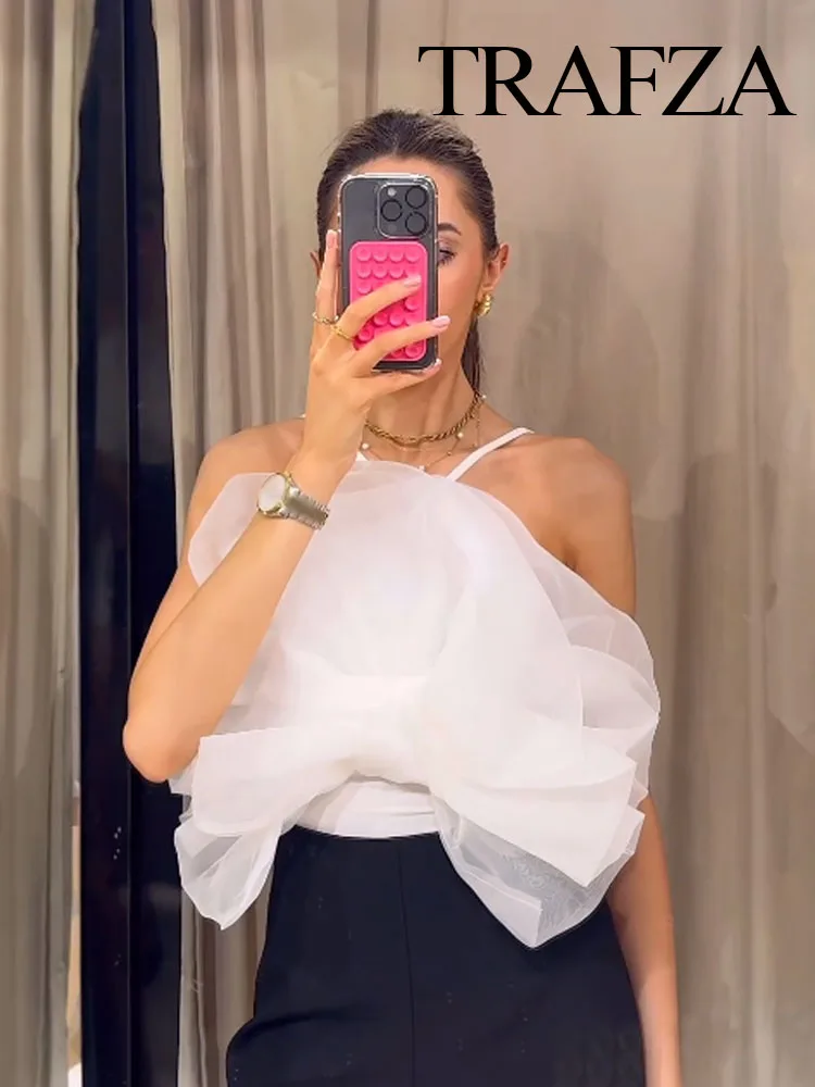 

TRAFZA Women Chic Solid Color Sexy Sleeveless Backless Tight Jumpsuit Summer Woman Elegant 3D Decorate Buttoned Sling Jumpsuit