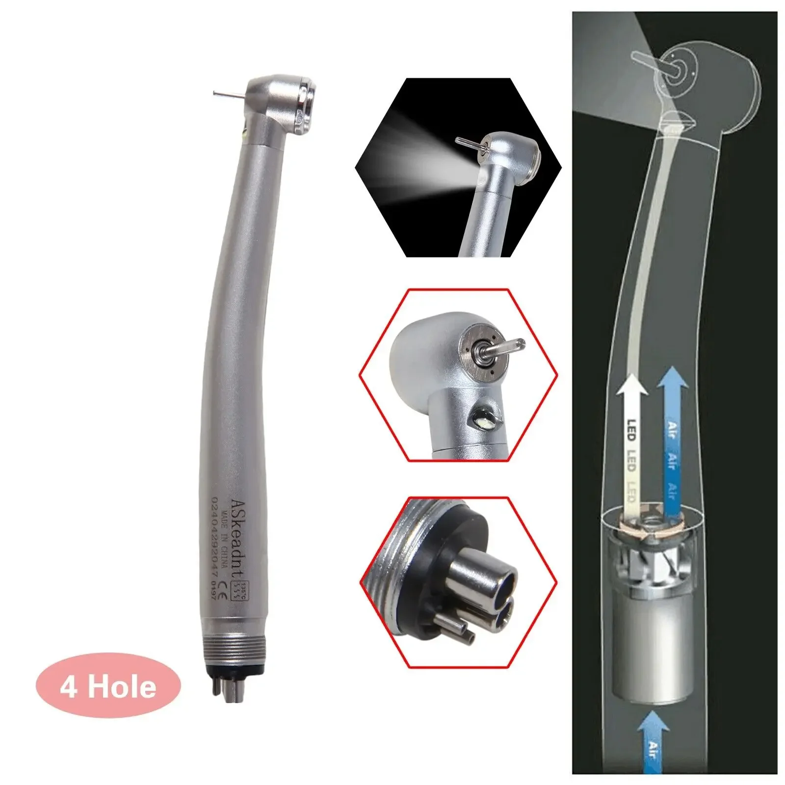 Dental 4Hole E-generator  Fiber Optic LED High Speed Handpiece Triple Water Spray Turbine Fit Kavo