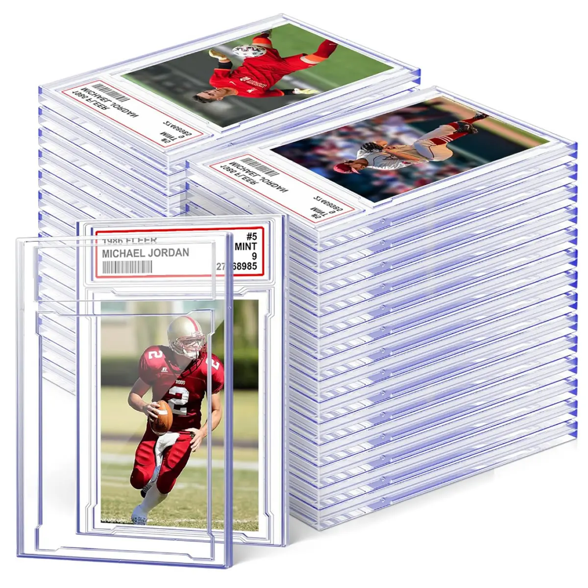 Étui pour cartes à collectionner en acrylique, protecteurs de cartes de baseball avec emplacement pour étiquette, compatible avec les cartes standard de jeux sportifs