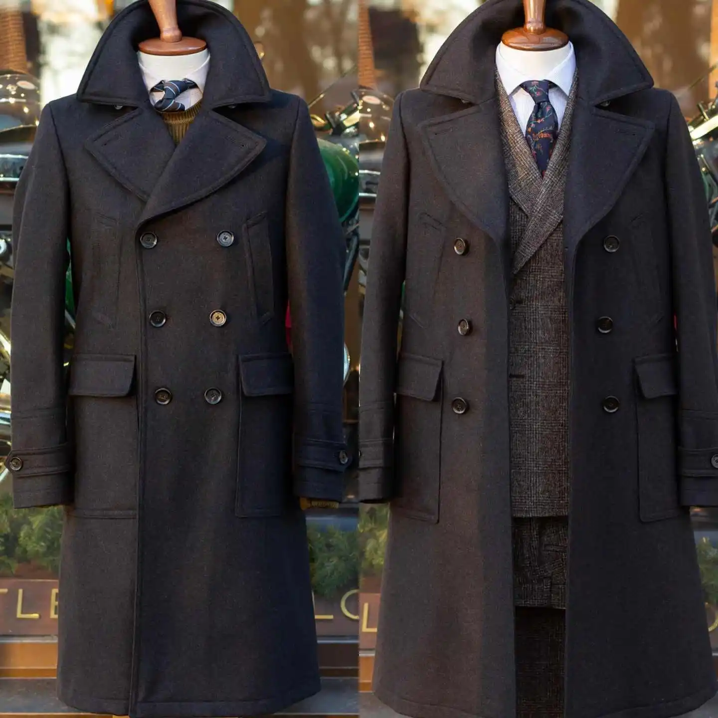 

Винтажное мужское шерстяное пальто, двубортное зимнее длинное пальто, умное повседневное зимнее пальто с карманами в английском стиле по индивидуальному заказу