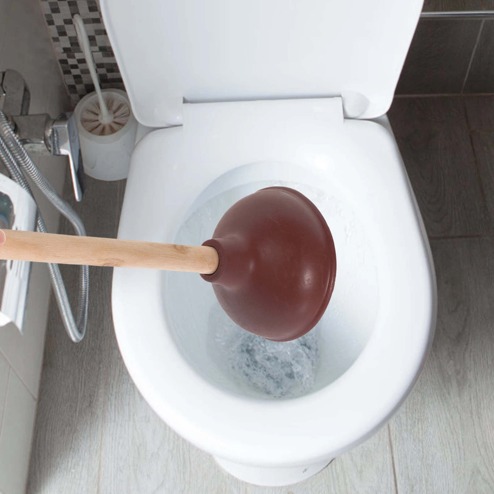 

Wood Handle Toilet Plunger Heavy Duty Bathroom Plunger Portable Design for Unclogging Reliable Home Maintenance
