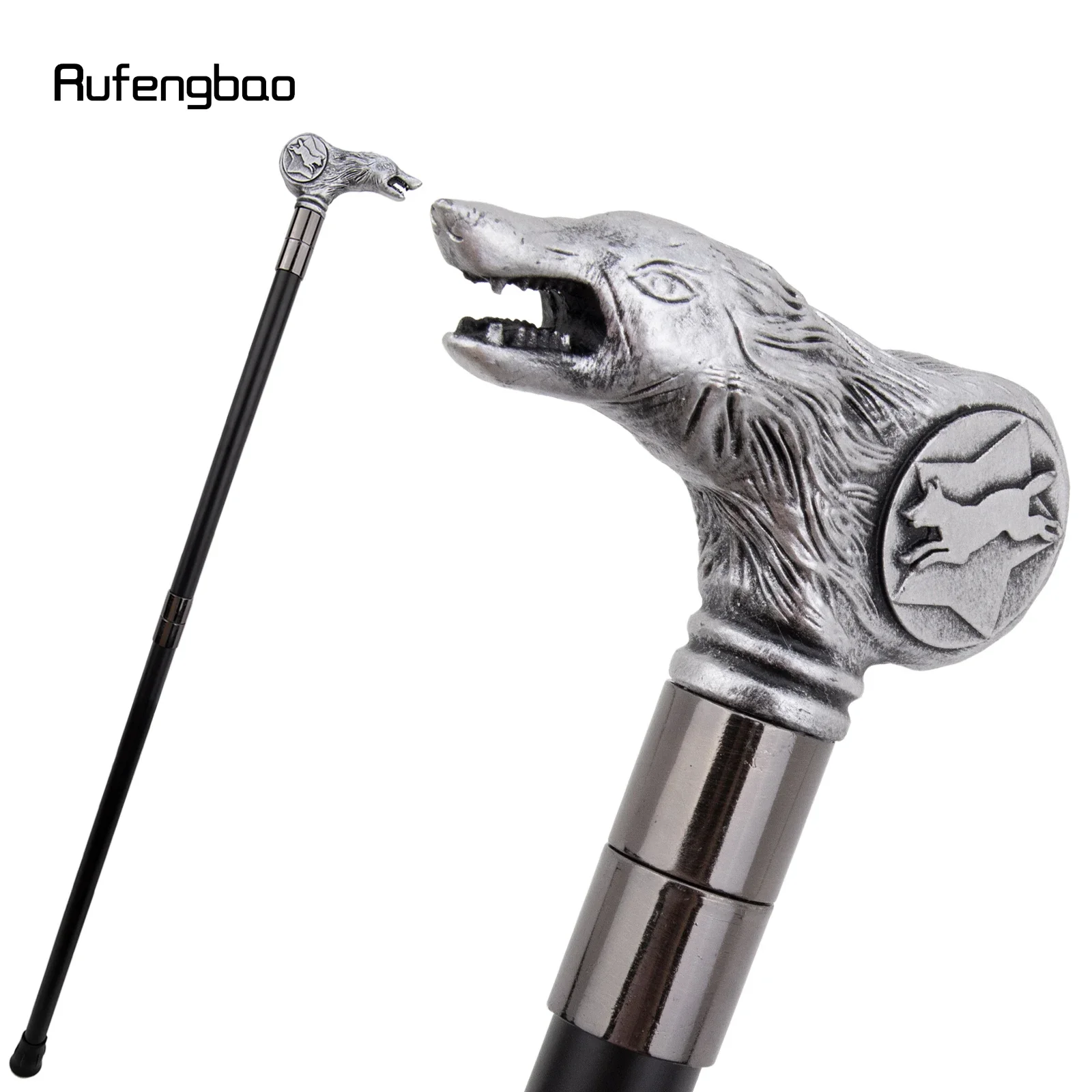 Silver Resin Wolf Head Walking Cane Fashion Decorative Steel Stick Gentleman Elegant Cosplay Cane Knob Crosier 92cm