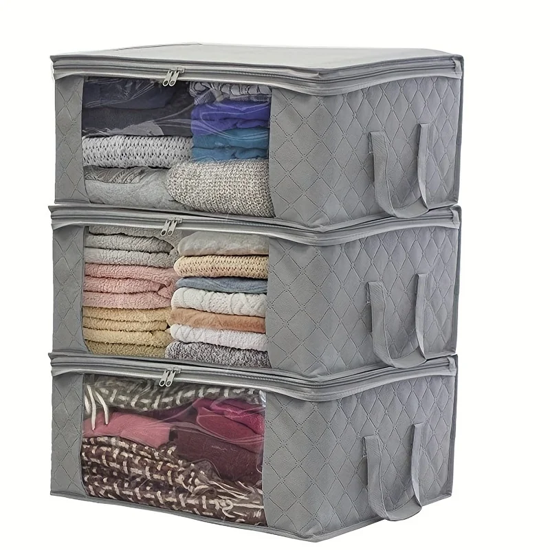 

1/3Pieces Foldable Storage Bag - Large Capacity Clothes Storage Container，with Lid and Handle，Used to Organize Bedroom Wardrobe