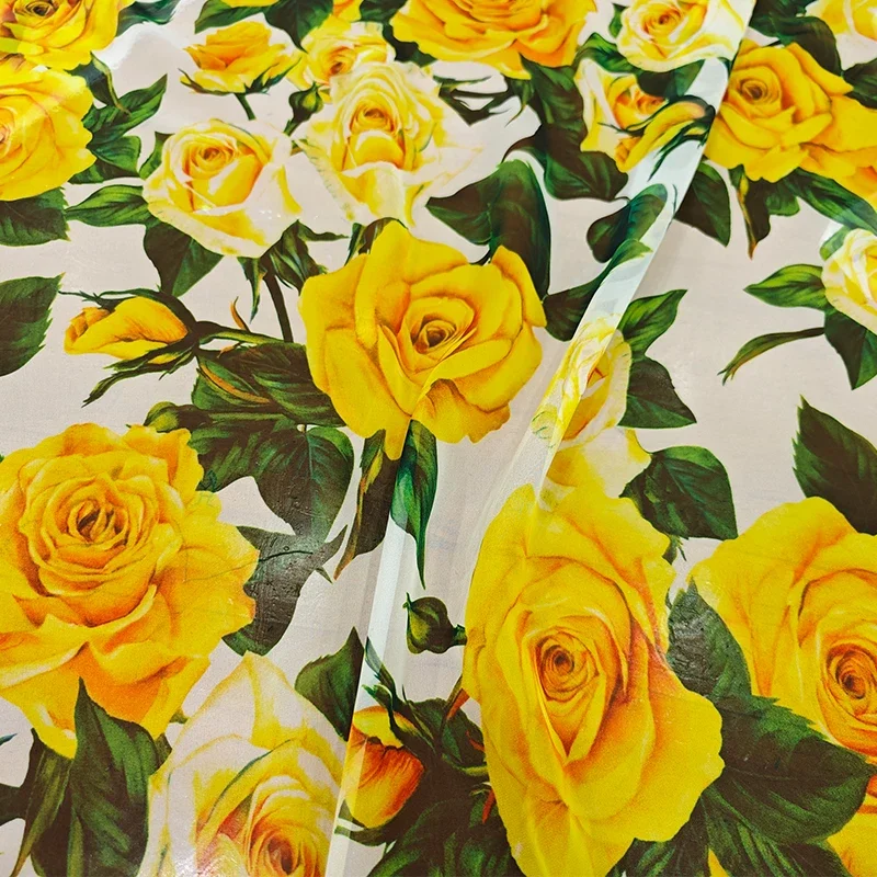 Luxury Pure Cotton Chiffon DIY Fabric High Quality for Clothing Yellow Big Flower Fashion Dress Fabrics Spring and Summer