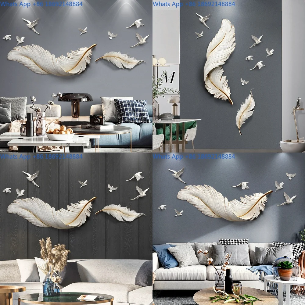 

Luxury Feather Wall Decor 3D Wall Hanging for Living Room Bedroom TV Sofa Backdrop Art