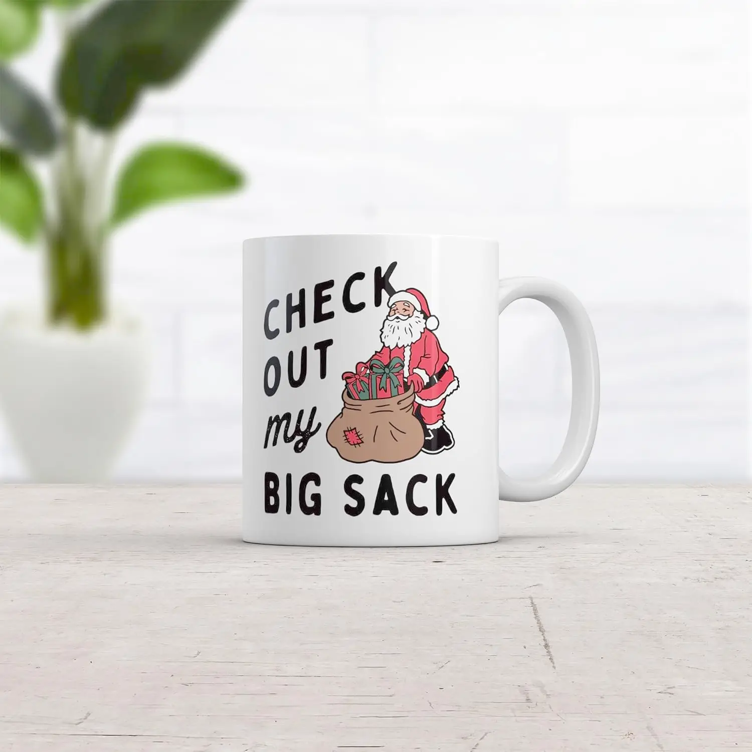 Crazy Dog T-Shirts Check Out My Big Sack Mug Funny Xmas Gift Santa Claus Adult Joke Cup-11oz