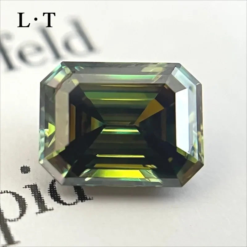 Moissanite steen Emerald Cut primaire geelgroene kleur edelsteen Lab Grown Diamond Charms vrouw sieraden maken GRA certificaat