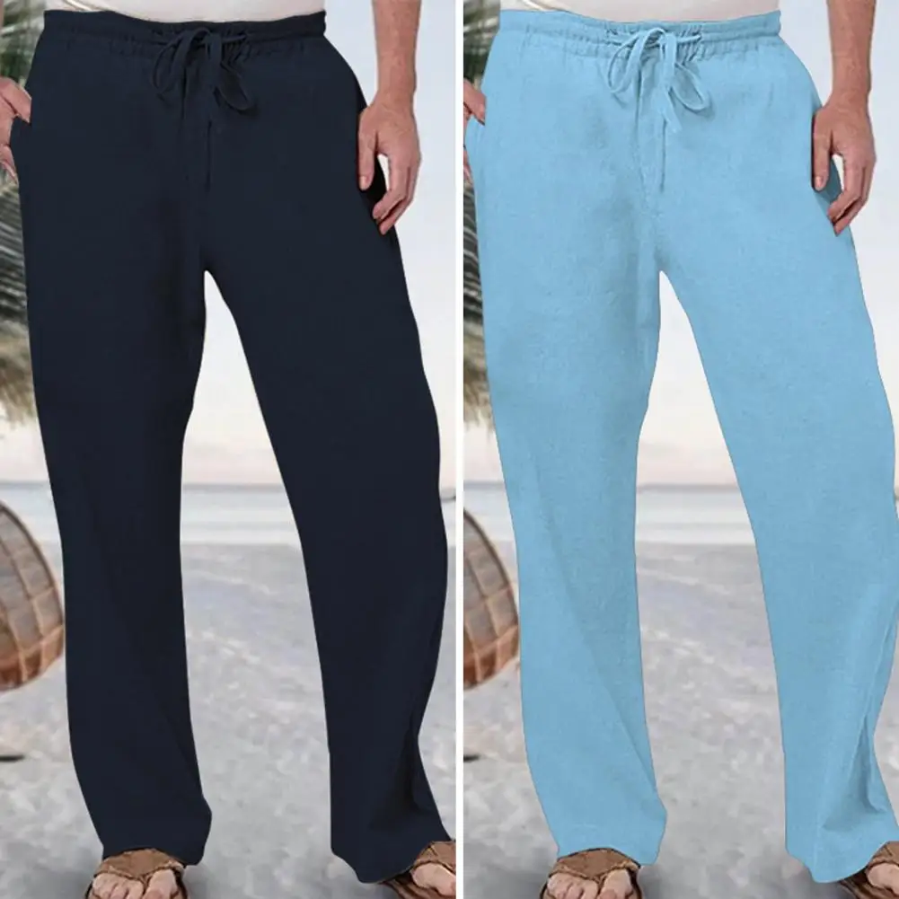 Trousers Loose Pants Breathable Wide Leg Men's Summer Pants with Elastic Waist Soft Loose Fit Featuring Deep Crotch Convenient