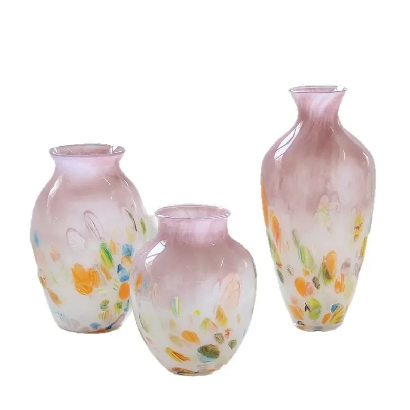 

French high-end sense of antique color gradual change polka dot glass vase entrance living room art flower glass ornament