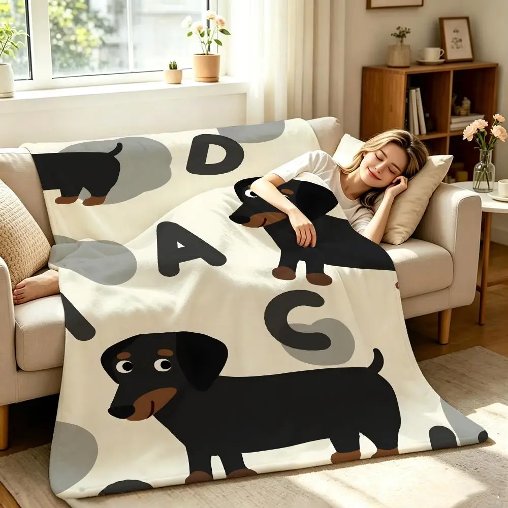 Art S-Sausage d-dogs Throw Soft Warm Flannel Throw Blanket, Multi-use for Sofa Bed Office Nap