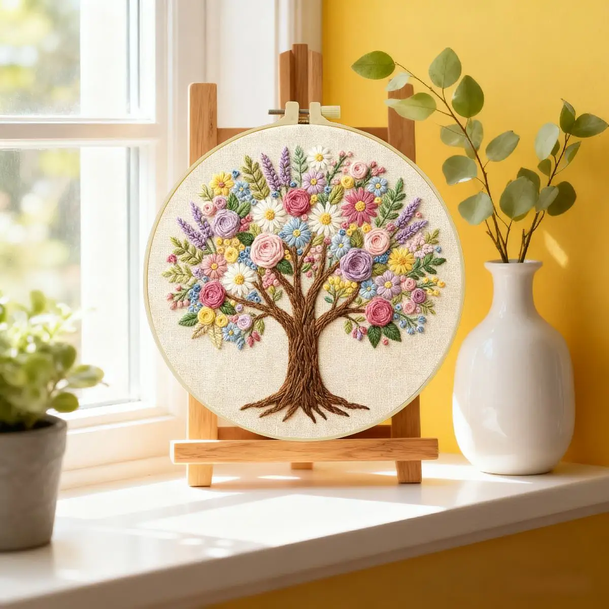 1 Stück 20X20CM/15X15CM 7,87/6,3 Zoll Baum des Lebens Stickerei Starter-Kit DIY-Kit DIY-Stickerei-Set Handarbeiten Nähkunst – Detail 1