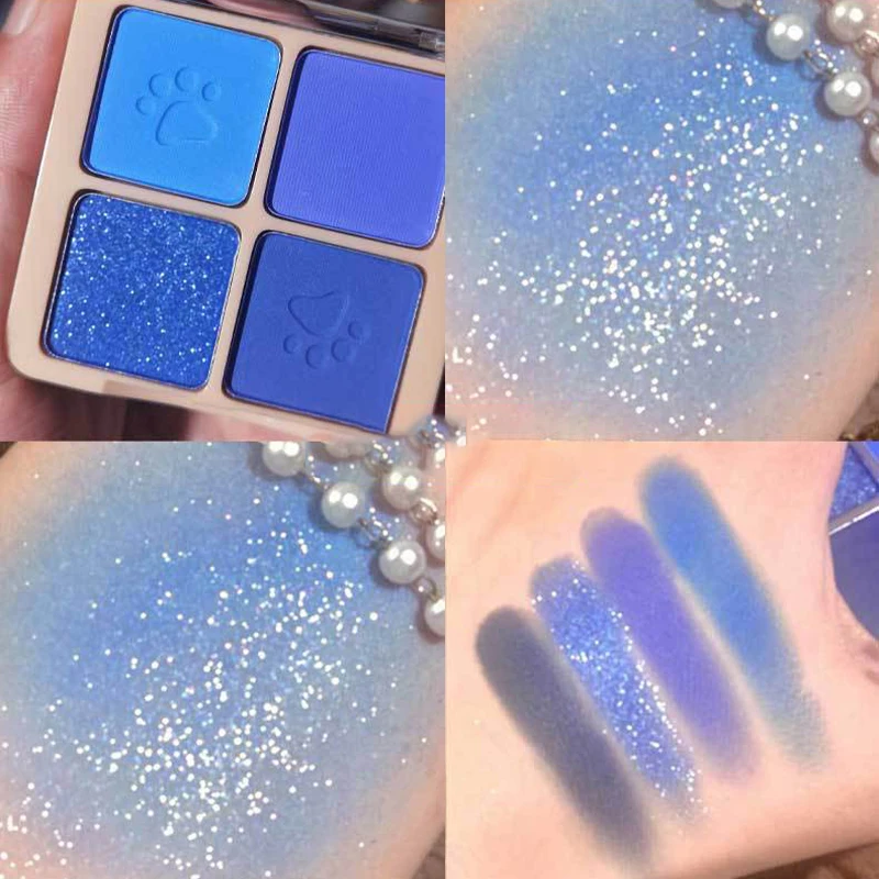 Sombra fosca-quad Olive Green, Dusty Blue e paleta rosa silenciada, fórmula pigmentada e mistura para looks de maquiagem profissional