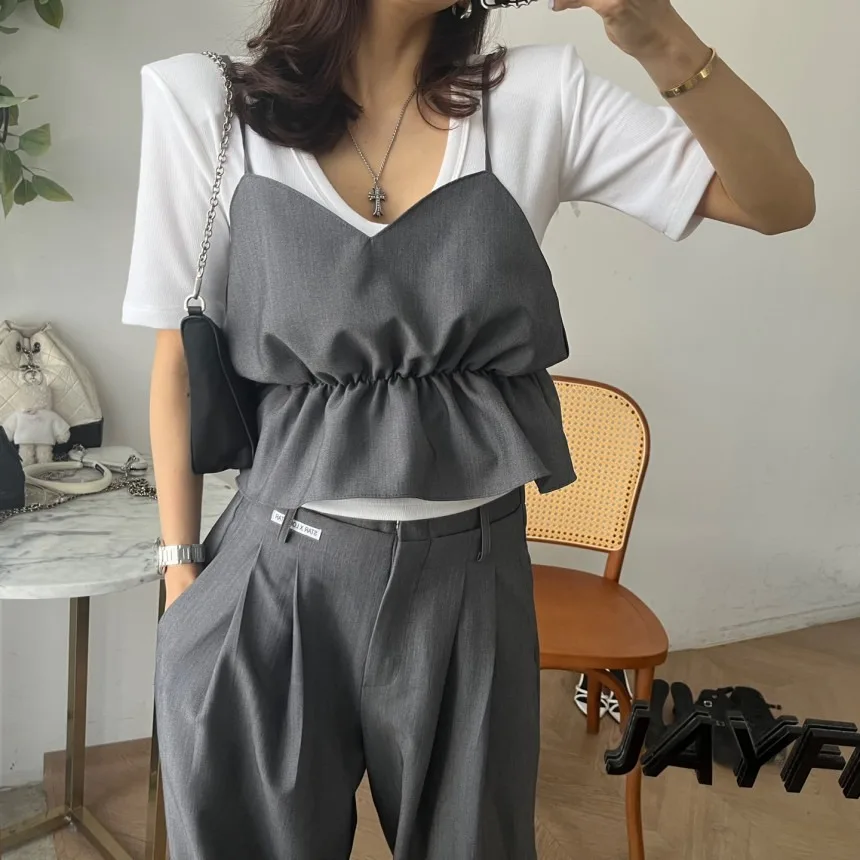 

Fashionable Casual Women's Two-Piece Set with Outerwear Tank Top And High Waist Draped Long Pants Spring New Style Streetwear