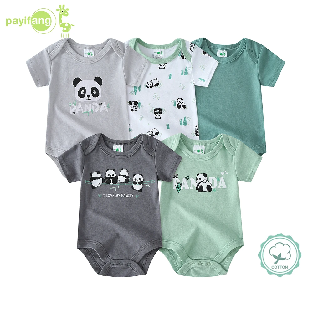 5 piezas de bodies de manga corta para bebé recién nacido, lindos peleles de oso de peluche, monos de una pieza para bebés, conjuntos de primavera-verano con cuello redondo, artículos esenciales para el bolso del hospital (niños), regalo de cumpleaños para bebé, para actividades al aire libre.